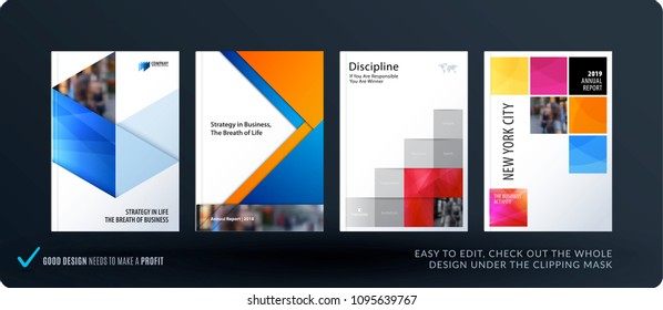 Brochure design triangles template. Colourful modern abstract set, annual report with triangles for branding.