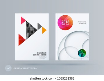Brochure design triangular template. Colourful modern abstract set, annual report with triangles for branding.