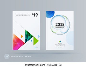 Brochure design triangular template. Colourful modern abstract set, annual report with triangles for branding.