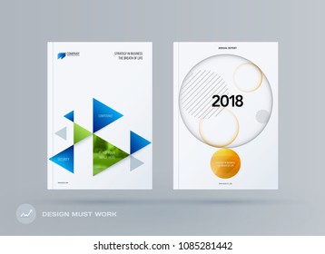 Brochure design triangular template. Colourful modern abstract set, annual report with triangles for branding.