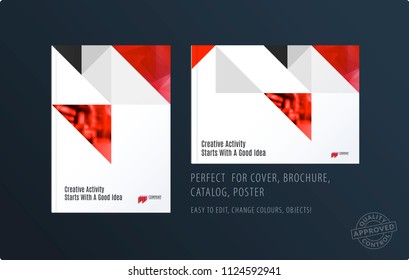 Brochure design triangular template. Colourful modern abstract set, annual report with shapes for branding.