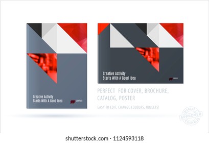 Brochure design triangular template. Colourful modern abstract set, annual report with shapes for branding.