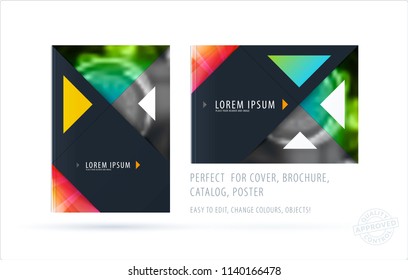 Brochure design triangular template. Colourful modern abstract set, annual report with shapes for branding.