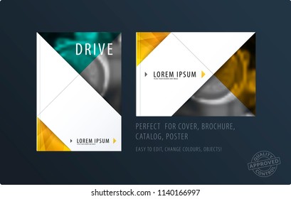 Brochure design triangular template. Colourful modern abstract set, annual report with shapes for branding.