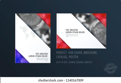 Brochure design triangular template. Colourful modern abstract set, annual report with shapes for branding.