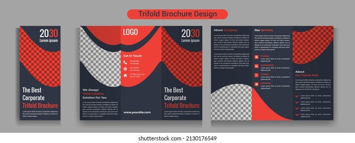 Brochure design trifold brochure templat Layout with modern abstract red circle background.creative trifold flyer or brochure