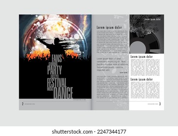 Brochure, e-book or presentation mockup with music event subject, vector illustration easy to editable