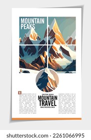 Brochure, ebook or presentation mockup ready for use, vector illustration with flat style background. Mountain background at cartoon style. 