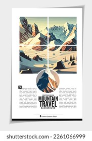 Brochure, ebook or presentation mockup ready for use, vector illustration with flat style background. Mountain background at cartoon style. 