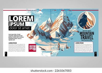 Brochure, ebook or presentation mockup ready for use, vector illustration with flat style background. Mountain background at cartoon style. 