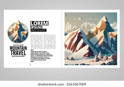 Brochure, ebook or presentation mockup ready for use, vector illustration with flat style background. Mountain background at cartoon style. 