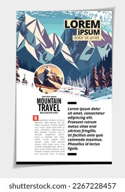Brochure, ebook or presentation mockup ready for use, vector illustration with flat style background. Mountain background at cartoon style.  