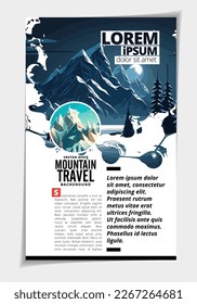 Brochure, ebook or presentation mockup ready for use, vector illustration with flat style background. Mountain background at cartoon style.  