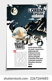 Folleto, ebook o simulación de presentación lista para su uso, ilustración vectorial con fondo de estilo plano. Fondo de montaña al estilo de las caricaturas.  