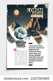 Brochure, ebook or presentation mockup ready for use, vector illustration with flat style background. Mountain background at cartoon style.  