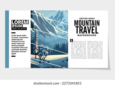 Brochure, ebook or presentation mockup ready for use, vector illustration with flat style background. Mountain background at cartoon style.  