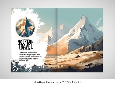 Brochure, ebook or presentation mockup ready for use, vector illustration with flat style background. Mountain background at cartoon style.  