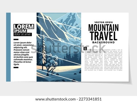 Brochure, ebook or presentation mockup ready for use, vector illustration with flat style background. Mountain background at cartoon style.  
