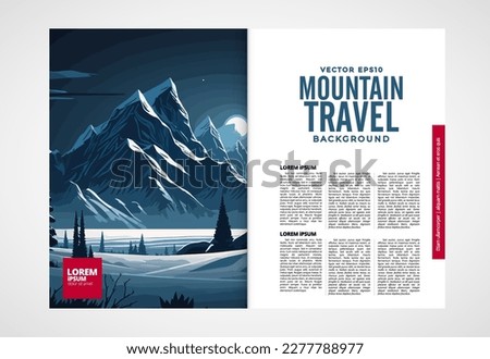 Brochure, ebook or presentation mockup ready for use, vector illustration with flat style background. Mountain background at cartoon style.