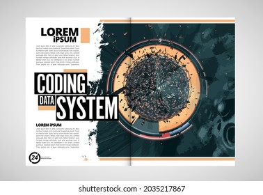 Folleto, libro de edición o simulación de presentación con tema de tecnología listo para su uso, ilustración vectorial fácil de editar