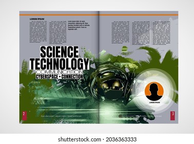 Folleto, libro de edición o simulación de presentación con tema de tecnología listo para su uso, ilustración vectorial fácil de editar