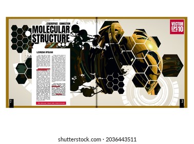 Folleto, libro de edición o simulación de presentación con tema de tecnología listo para su uso, ilustración vectorial fácil de editar