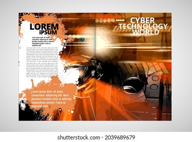 Folleto, libro de edición o simulación de presentación con tema de tecnología listo para su uso, ilustración vectorial fácil de editar