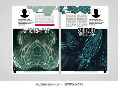 Folleto, libro de edición o simulación de presentación con tema de tecnología listo para su uso, ilustración vectorial fácil de editar