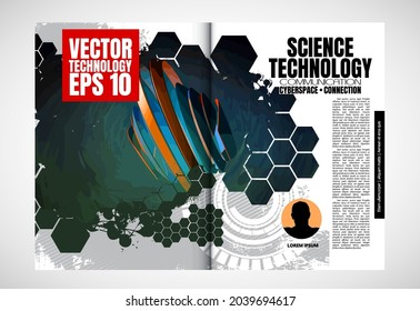 Brochure, ebook or presentation mockup with technology subject ready for use, vector illustration easy to editable