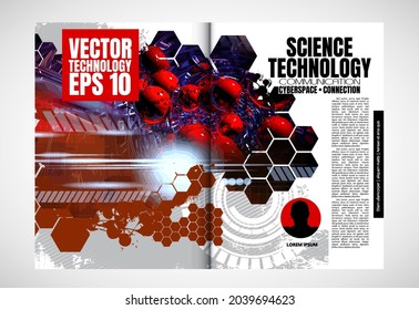 Folleto, libro de edición o simulación de presentación con tema de tecnología listo para su uso, ilustración vectorial fácil de editar