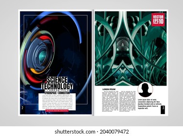 Folleto, libro de edición o simulación de presentación con tema de tecnología listo para su uso, ilustración vectorial fácil de editar