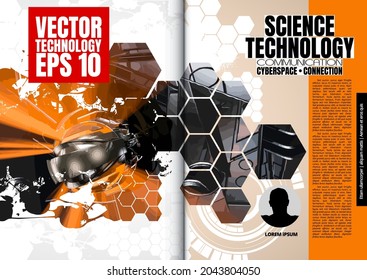 Brochure, ebook or presentation mockup with technology subject ready for use, vector illustration easy to editable