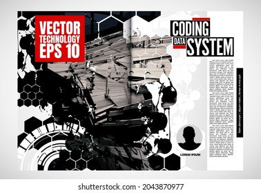 Folleto, libro de edición o simulación de presentación con tema de tecnología listo para su uso, ilustración vectorial fácil de editar