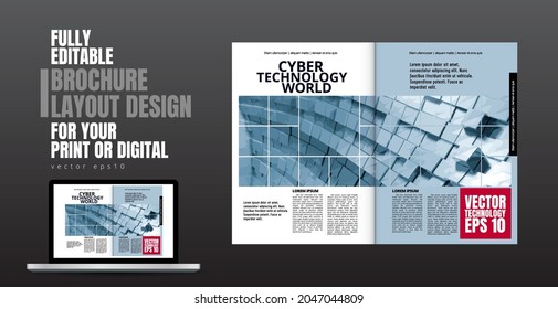 Broschüre, E-Book oder Präsentationen mit einsatzbereitem Technologiefach, leicht zu bearbeitbare Vektorgrafik