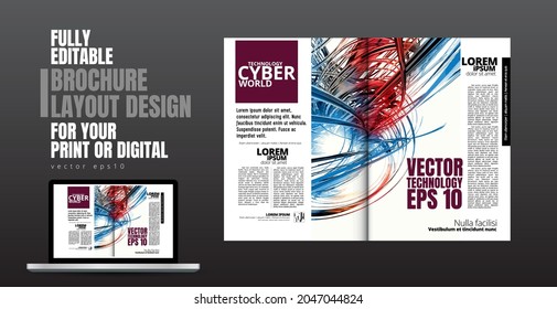 Folleto, libro de edición o simulación de presentación con tema de tecnología listo para su uso, ilustración vectorial fácil de editar