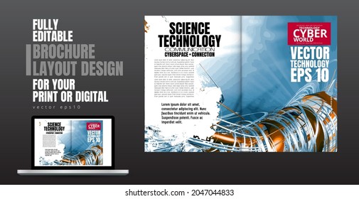 Brochure, ebook or presentation mockup with technology subject ready for use, vector illustration easy to editable