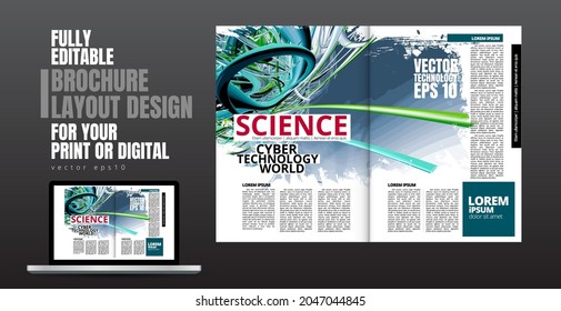 Brochure, ebook or presentation mockup with technology subject ready for use, vector illustration easy to editable