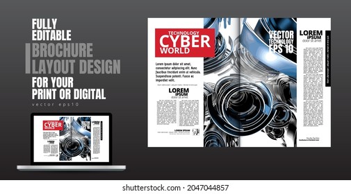 Brochure, ebook or presentation mockup with technology subject ready for use, vector illustration easy to editable