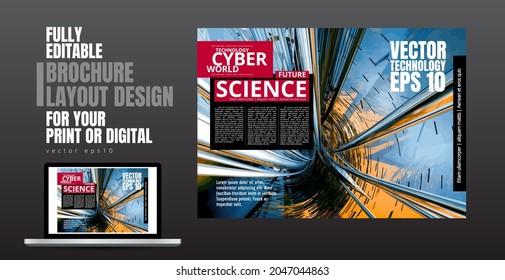 Brochure, ebook or presentation mockup with technology subject ready for use, vector illustration easy to editable