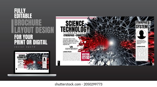 Folleto, libro de edición o simulación de presentación con tema de tecnología listo para su uso, ilustración vectorial fácil de editar