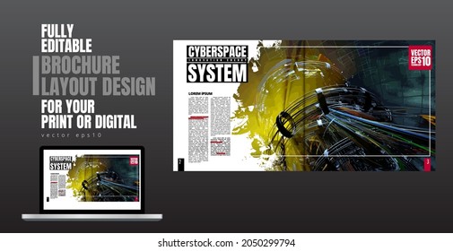 Brochure, ebook or presentation mockup with technology subject ready for use, vector illustration easy to editable