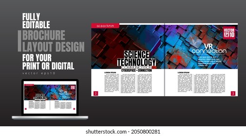 Brochure, ebook or presentation mockup with technology subject ready for use, vector illustration easy to editable