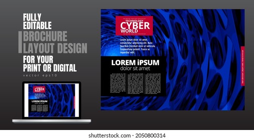 Brochure, ebook or presentation mockup with technology subject ready for use, vector illustration easy to editable