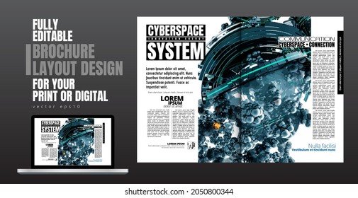 Brochure, ebook or presentation mockup with technology subject ready for use, vector illustration easy to editable