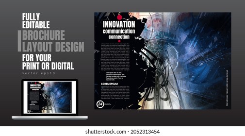 Brochure, ebook or presentation mockup with technology subject ready for use, vector illustration easy to editable