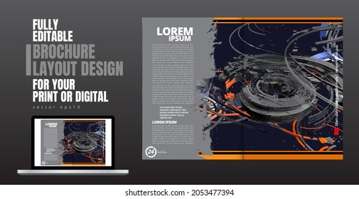 Brochure, ebook or presentation mockup with technology subject ready for use, vector illustration easy to editable