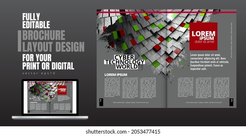 Brochure, ebook or presentation mockup with technology subject ready for use, vector illustration easy to editable