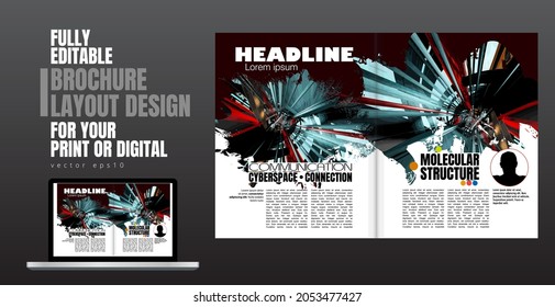 Brochure, ebook or presentation mockup with technology subject ready for use, vector illustration easy to editable
