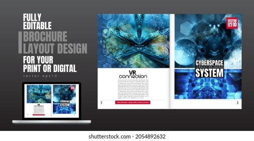 Brochura, e-book ou maquete de apresentação com tema de tecnologia pronto para uso, ilustração vetorial fácil de editar