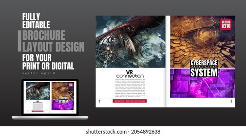 Brochure, ebook or presentation mockup with technology subject ready for use, vector illustration easy to editable